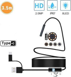 2.0 MP HD Camera 1200P 8mm 1M 2M 5M Semi-Rigid USB Endoscope Type C Borescope Inspection Camera for Android Smartphone Windows