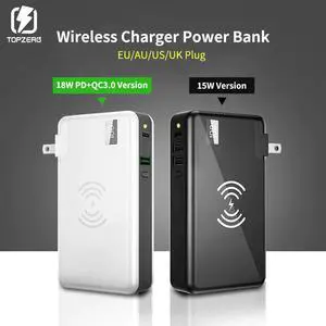 10000 mAh Wireless Charger Power Bank For   iPhone  Portable LED PD QC 3.0 USB Fast External Battery