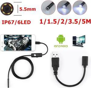 6 LED 5.5mm Lens Endoscope Waterproof Inspection Borescope for Android Focus Camera Lens USB Cable Waterproof Endoscope