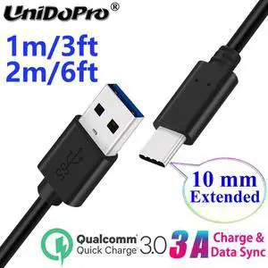 10mm Long USB-C Type C Extended Tip Fast Charger Cable for Ulefone Armor 9 7E 7 6S 6E 6 5 3WT 3W 3T 3 2S Power 6 5S 3S