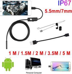 5.5mm/7mm Endoscope Camera HD USB Endoscope With 6 LED 1/1.5/2/3.5/5M Soft Cable Waterproof Inspection Borescope for Android PC