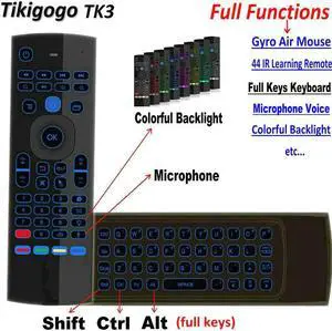TK3 backlight Microphone 2.4G Air Mouse Mini Keyboard 44 IR Learning for Android Smart TV Box PK MX3 t3 Remote control
