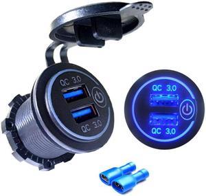 12V/24V Dual USB QC 3.0 LED Fast Charger Touch Switch for Car Boat Motorcycle New