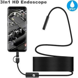 7mm Endoscope Camera Waterproof Flexible IP67 Micro USB Inspection Borescope Camera for Android PC Notebook 6LEDs Adjustable