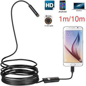 8MM Lens 1M/2M/5M/10M Hard Cable Android USB Endoscope Camera Led Light Borescopes Camera for PC Android Phone