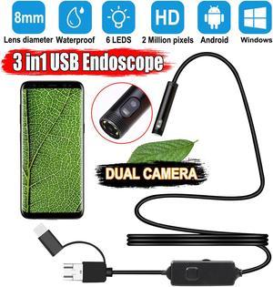 1m/2m/3m/5m 3 IN 1 USB Dual Endoscope Camera HD Hard Cable Inspection Camera 8mm 6 LED Borescope for Android PC Endoscope