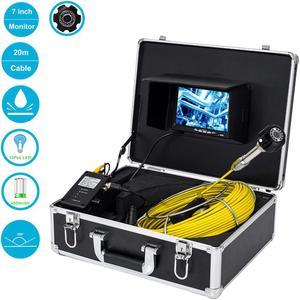 7" LCD Monitor 20M Fiberglass Cable 12Pcs White Led Lights Drain Pipe Inspection Camera System Equipment With 23MM Camera Head