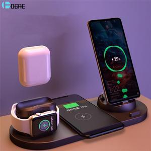 6 in 1 Wireless Charger Dock Station for iPhone/Android/Type-C USB Phones 10W Qi Fast Charging For  Watch  Pro