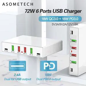 6 Ports PD Fast Charging USB Charger 18W QC3.0 PD 3.0 Phone Charger Station Multi-port Quick Charger for iPhone