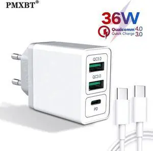 3 Ports USB PD Charger 36W Quick Charge 4.0 3.0 Fast Charger Mobile Phone Fast Charging Travel Wall Device EU US UK Plug Adapter