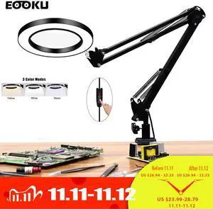 Flexible Desk 3 Colors LED Illuminated Table Lamp USB 8W 5X Magnifying Glass  Light for Reading/Rework/Soldering