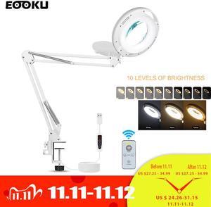 Table Lamp 5X Magnifying Glass LED Desk Light  Wireless Remote Control 3-Color Dimmable For Reading/Welding/Beauty