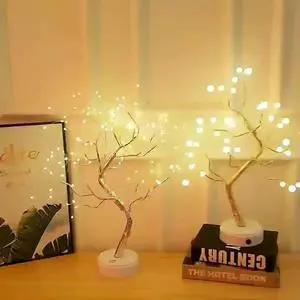 Touch Mode Adjustable Night Light Mini Xmas Tree Copper Wire Garland Lamp USB Table Desk Lamp for Home Kids Bedroom Decor