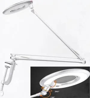 Magnifier Lamp, Adjustable Swivel Arm 8X Magnifying Clip-on Table desk Lamp Light Beauty Skincare Manicure Nail Tattoo Salon