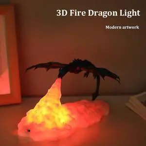 3D Printed LED Night Light Cartoon Dragon Desk Lamp Home Decorative Model Dinosaur SeriesLamps Toys Gift For Kid Home Decoration