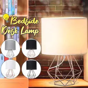 Retro Geometric Table Lamp Drum Shade Bedside Home Lighting Light for Bedroom Living Study Room Lamp