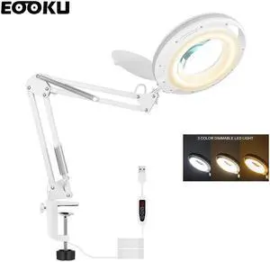 8W USB Table Lamp 5X Magnifier Desk Light 3-color Foldable Dust Cover Professional Reading Lighting/Beauty/Maintenance