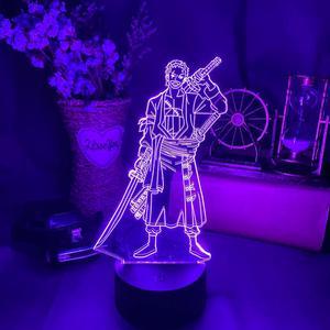 Zoro Figure Led Night Light for Kids Bedroom Decoration Japanese Anime One Piece Nightlight Gift Cool Bedside Table Lamp