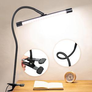 8W LED Clip on Lamp, Desk Light with 3 Modes 2M Cable Dimmer 10 Levels Clamp Table Lights