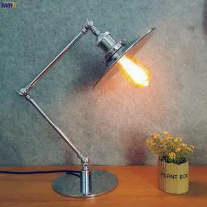 Silver Vintage Desk Lamp US/EU Plug Bedroom Studying Room Loft Decor Industrial LED Table Lamp Beside Luminaria De Mesa