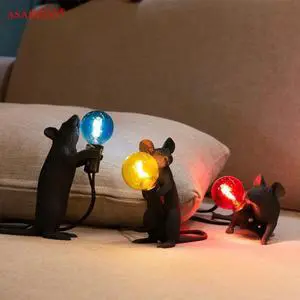 resin animal mouse table lamp E12 small mini mouse table lamp desk children's room decoration LED night light