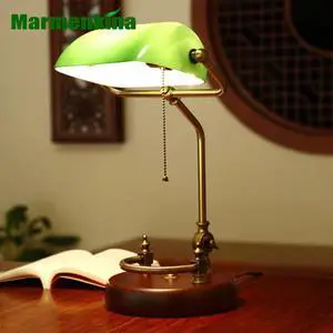 desk lamp Traditional table lighting fixture green glass shade wood base Table Office Desk Lamp E27 AC110-240V