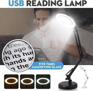 Eye Protect Table Lamp 3 Dimming Mode 5X Magnifying Glass Desk Light USB 10 Levels Dimmable Study Desk Lamp