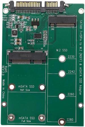 2 in 1 Mini PCI-E 2 Lane M.2 And mSATA SSD To SATA III 7+15 Pin Adapter