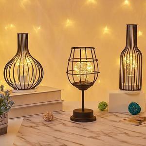 Battery PoweredRetro Bulb Iron Table Winebottle Copper Wire Night Light Creative Hotel Home Decoration Desk Lamp Night Lamp