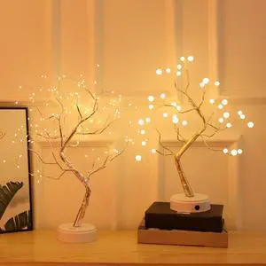 Bedroom Table Lamp Night Lights USB Christmas Tree Lamp Copper Wire Gypsophila Tree Desk Light for Xmas Bed Room Decoration