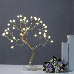 Battery Table Lamp Pearl 36 LED Warm Light Shimmer Tree Desk Lamp Touch Switch Copper Wire Light For Bedroom Party Decor