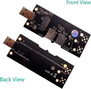 M.2 to USB 3.0 Adapter Expansion Card with Dual NANO SIM Card Slot for WLAN/LTE 3G/4G/5G Module Support M.2 key B 3042/3052