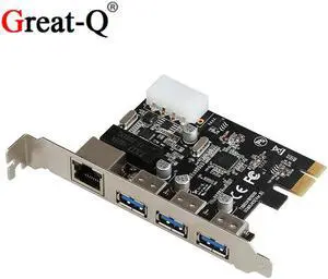 PCIe to External 3 ports USB 3.0 RJ45 Gigabit Ethernet Network card LAN Combo PCI express card with 4P power supply PCIe to External 3 ports USB 3.0 RJ45 Gigabit Ethernet Network card LAN Combo PCI express card with 4P power supply