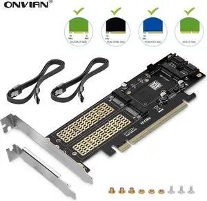 3 in 1 NGFF and mSATA SSD Adapter Card M.2 NVME to PCIe 16X/M.2 SATA SSD to SATA III/mSATA to SATA Converter+2 SATA Cable