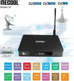 K7 Android 9,0 tv Box w/1000 M DVB S2 T2, 2,4G/5G wifi 4  DDR4 64  4K Amlogic S905X2  - Smart Me