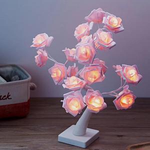 White Pink Rose Flower Bedside Bedroom Night Light Table Lamp Home Decor Simulation Tree Christmas Wedding Party Desk Lamp