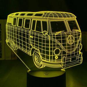 3D Illusion Acrylic Led Night Light Lamp Peace Bus for Kids Child Bedroom Decor Nightlight Rgb Colorful Table 3D Lamp Bus Gift