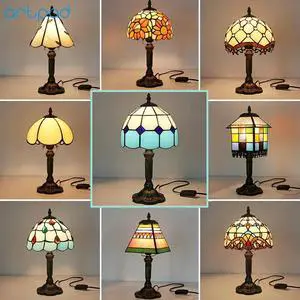 Bohemia Design European LED Vintage Desk Lamp Bedroom Bedside Decoration AC110V 220V Mosaic Stained Glass Table Lamps