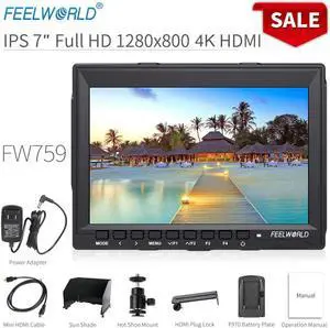 FW759 7 Inch DSLR Camera Field Monitor 4K  AV Input IPS HD 1280x800 LCD Display Video Assist Protable for Camera