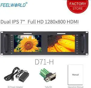 D71-H Dual 7 inch  AV 3RU Rack Mount Broadcast Monitor IPS HD 1280x800 LCD Displaying Thin Design with LAN In Port