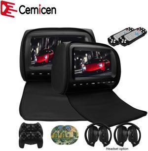 2PCS 9 Inch Car Headrest Monitor DVD Video Player 800*480 Zipper Cover TFT LCD Screen Support IR/FM/USB/SD/Speaker/Game