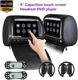 2pcs 9" Capacitive screen Car Headrest DVD player Pillow monitor Support CD/VCD/DVD/AV/USB/SD/FM/IR/Wireless Game