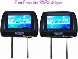 2pcs Universal 7" screen Car Headrest monitor MP4 MP5 player Support AV/USB/SD input/FM function/built-in Speaker/Headphone