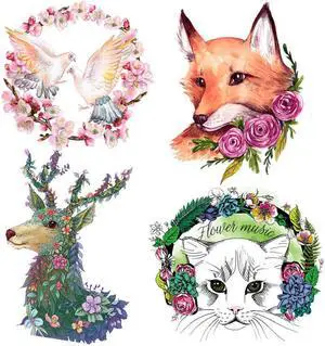 Flower Patch Iron On Transfer For Clothing Deer Cat Heat Transfer Thermo Sticker On Clothes Thermal Transfers For Clothes