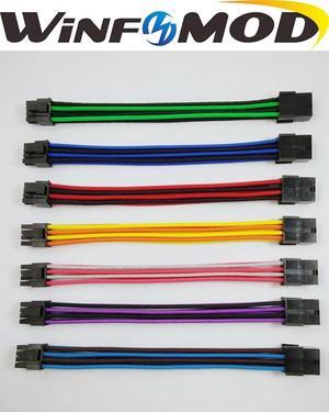 PCI-E 8PIN Female to Male 2+6Pin 18AWG PSU Extension Power Cord Cable with Red Blue Black Green Orange Sleeving