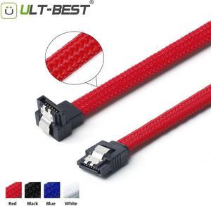 5 PCS SATA 3.0 III SATA3 7pin Data Cable 6Gb/s Right Angle Cables HDD Hard Disk Drive Cord line Green Red Nylon Sleeved 50CM