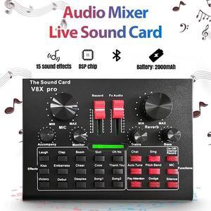 PRO Live Sound Card o Mixer Bluetooth 15 Multiple Modes Sound Effects for Computer Phones Singing and Recording