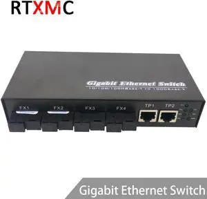 4G2E 1000M Gigabit Ethernet switch Fiber Optical Media Converter Single Mode 4*1.25G Fiber SC 2RJ45  4SC port  2UTP single fiber