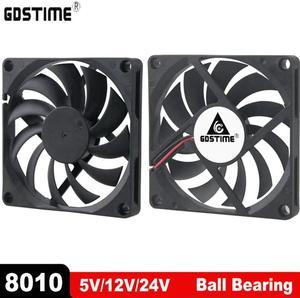 2 Pcs  Cooler 80mm 5V 12V 24V 2 Pin Connector 8010 8cm Ball Bearing 80x80x10mm Brushless Cooling Fan for PC Computer Case