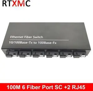 6F2E10/100M Ethernet Switch  6 Fiber Port  25KM 2 UTP RJ45 Fast Erhetnet Fiber Optical Switch with 5V 2A power supply